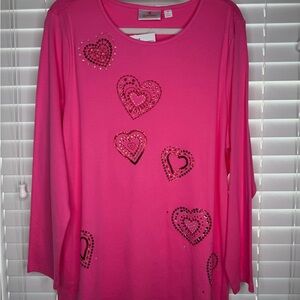 Quacker Factory Pink Long Sleeve Top with Heart Accents